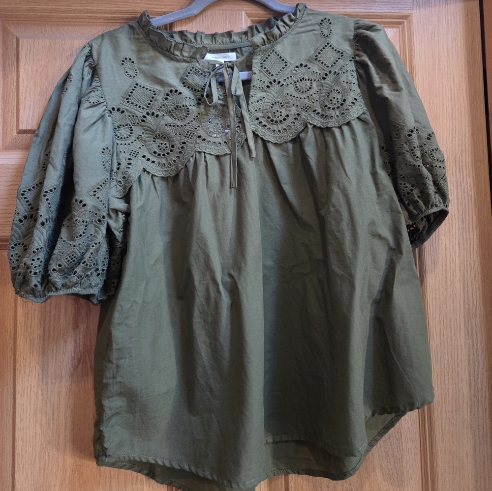 Maurices Forest Green Eyelet Blouse
